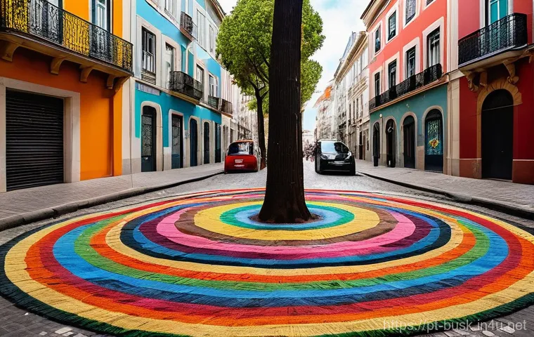거리공연에 대한 대중의 관심 유도 - **Prompt:** A vibrant street in Lisbon's Baixa district or São Paulo's Beco do Batman, teeming with ...