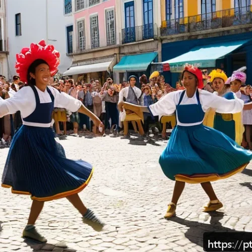 거리공연 시즌별 트렌드 - A vibrant spring street performance in a lively urban plaza in Lisbon, Portugal, featuring a diverse...